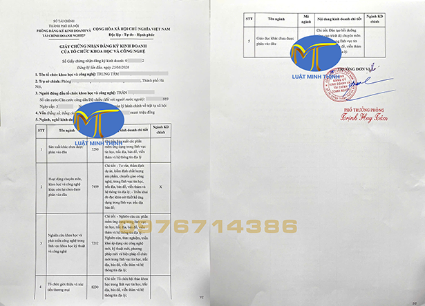 Giấy phép kinh doanh của tổ chức khoa học công nghệ