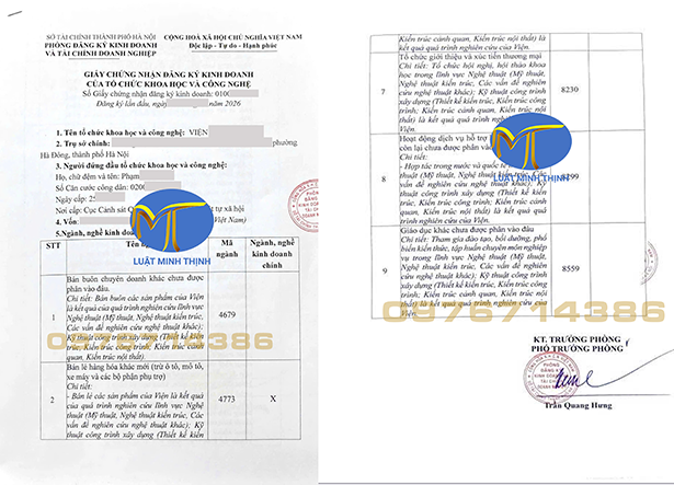 Giấy phép kinh doanh của tổ chức khoa học công nghệ